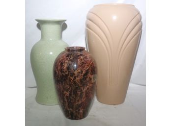 Three Decorative Vases With Craquelure Style, Art Deco Style & Marble Look