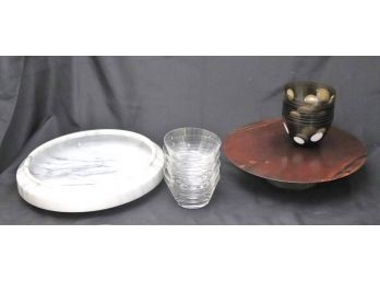 Lot Of Useful Kitchen Ware With Large Marble Bowl, Wooden Cake Pedestal &More