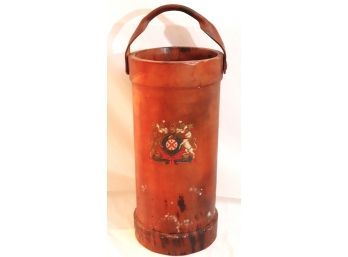 Antique Leather Bucket With Baronial Family Crest And Leather Handle