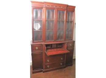 1930s Maddox Mahogany Bubble Glass China Cabinet With Leather Desk Insert