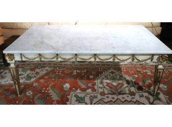 Regency Style Marble Top Coffee Table With Gilt Highlights On Border