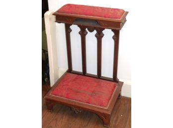 Antique Home Altar Bench With Carved Gothic Design