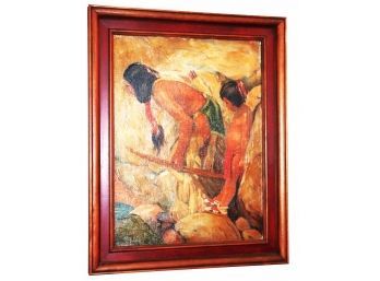 Naturalistic Paintings Of Native American Father & Son Hunting Scene