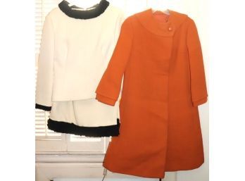 Vintage Galitzine Persimmon Overcoat & Ira Berg Skirt Suit With Lambs Wool Trim