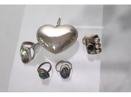Large Sterling Heart Pendant , Includes 4 Sterling Rings