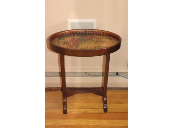 Ethan Allen Stenciled Side Table With Fox Hunting Scene