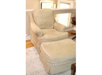 Sherrill Accent Chair With Ottoman In A Beige Tone, Nice Custom Fabric In A Herringbone Style Weave