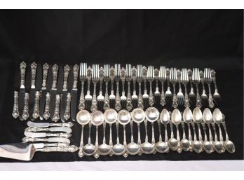 Wallace Sterling Silver Flatware With Meadow Rose Pattern, 5 Pc Service For 12 With Extras 66 Piece