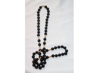 Gorgeous Onyx Beaded Necklace With 14 Kt Yellow Gold Accents, Includes Approximately 13 14 KT Gold Accents