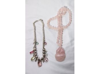 Pink Quartz Beaded Necklace With Large Pendant & Pretty Fashion Necklace By King Folly