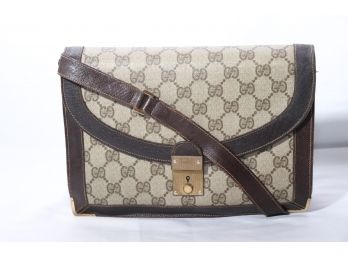 Vintage Gucci Padlock Shoulder Bag GG Coated Canvas & Leather