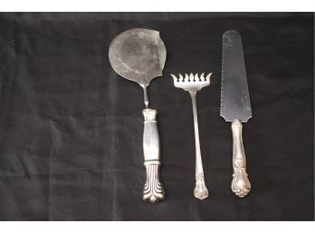 Sterling Silver Serving Pieces Include, Fish Fork & 2 Serving Pieces With Sterling Handles