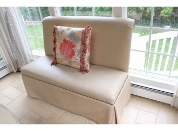 Fabulous Custom Bench With A Vegan Leather Style Upholstery & Nail Head Accent, Neutral Beige Toned Fabric