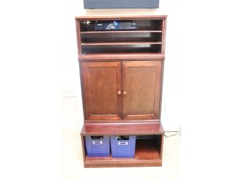 Media Stand Cabinet Includes Metal Baskets For Storage, Separates Into 3 Pieces - Contents Are Not Include