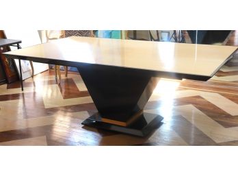 Large Wood Dining Table With Black Trim And 2 Leaves