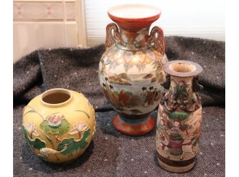 3 Vintage Antique Japanese Vases