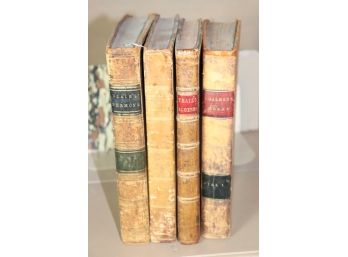 Lot Of 4 Antique Books Includes Blair's Sermons Vol.1 And Chalmers Works Vol. 1
