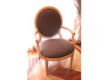 Carved Wood Cork Screw Rope Design Chair With Brown Floral Cushion