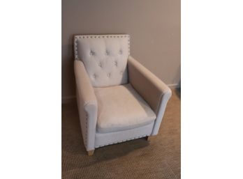 Contemporary Style Chair With Studding And Cream Colored Linen Look Fabric