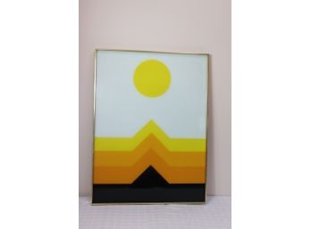 Large Abstract Geometric Horizon In Solid Brass Frame