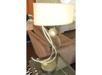 Decorative Curved Lamp With Floating Ball & Glass End Table With Vintage Decorative Copper Box