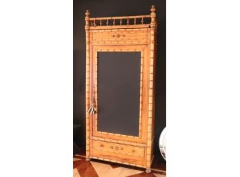 Large Beautiful Bamboo Style Wood Cabinet With Wire Screen Front