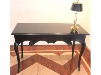 Quality French Provincial Wood Desk With Drawer And Key And Brass Toleware Lamp Fish Design