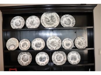 15 Piece Lot Of Sweet And Unusual Black & White English Antique Transfer-ware.