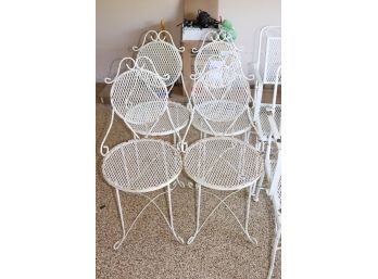 4 Vintage Ice Cream Parlor Chairs & Pair Of 60’s Metal Patio Chair And Metal Side Table