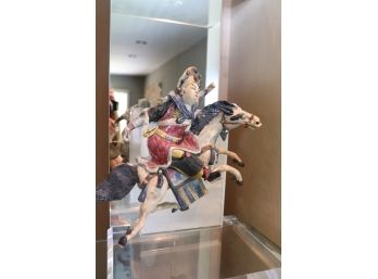 Vintage Asian Chinese Roof Tile Replica, HandMade Soldier On Horseback On Lucite Stand