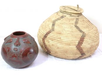 Amazonian Ceramic Pottery And Woven Basket