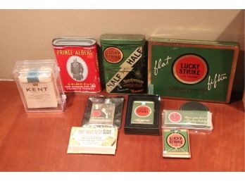 Vintage Cigarette Tin And Collectible Lot Lucky Strike, Prince Albert, Kent