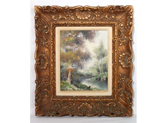 Vintage Painting On Canvas In Antiqued Frame