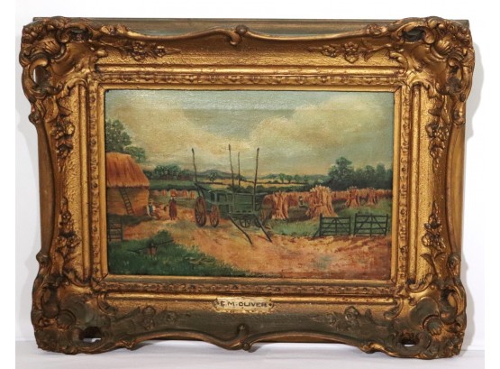 Antique Oil On Canvas Painting In Antique Wood Frame
