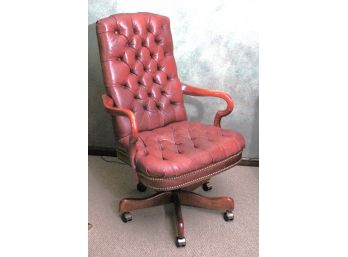Button Tufted Ox Blood Leather Executive Desk Chair