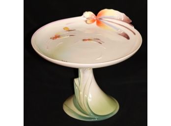 Highly Detailed Hand Painted Porcelain Footed Cake Platter With Butterflies By Franz