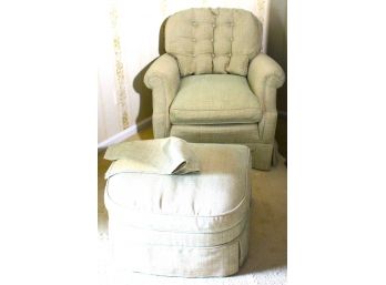 Custom Upholstered Traditional Roll Arm Armchair & Ottoman