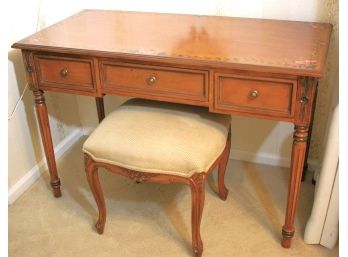 Hand Painted Desk/Vanity Table With 3 Drawers & Upholstered Stool