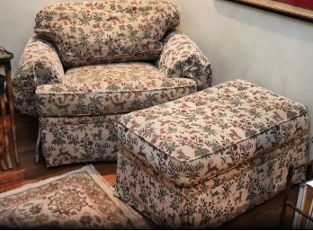 9Custom Upholstered Kravet Furniture Roll Arm Club Chair & Ottoman