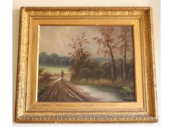 Vintage Reproduction Painting On Masonite Board In Antique Wood Frame