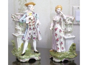 Pair Of French Style Porcelain Figurine Bud Vases