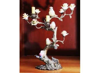Unique Candelabra With Branch, Blossoms & Perching Birds