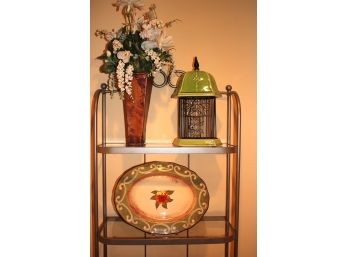 Assorted Decorative Accessories  Ceramic Bird Cage, Platter & Faux Floral