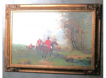 Equestrian Style Painting On Canvas In Antiqued Gilded Frame