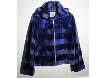 Sheared Mink Hooded Jacket In Midnight Indigo Blue - Furs By Sou