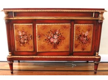 Hand Painted French Style Chest With Ornate Details & Gold Trim