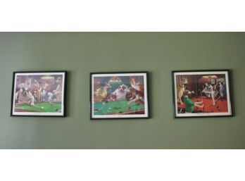 Collection Of 3 Framed Prints By Arthur Sarnoff  Dogs Playing Billiards