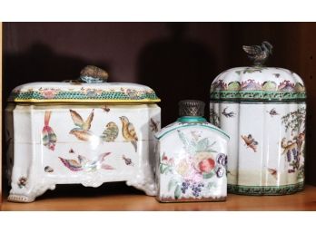 Set Of 3 Crackle Finish Decorative Porcelain Vessels