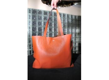 Hermes Leather Tote Bag In Hermes Orange Colored Leather