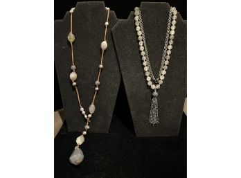 2 Beaded Grey Stone Fashion Necklaces